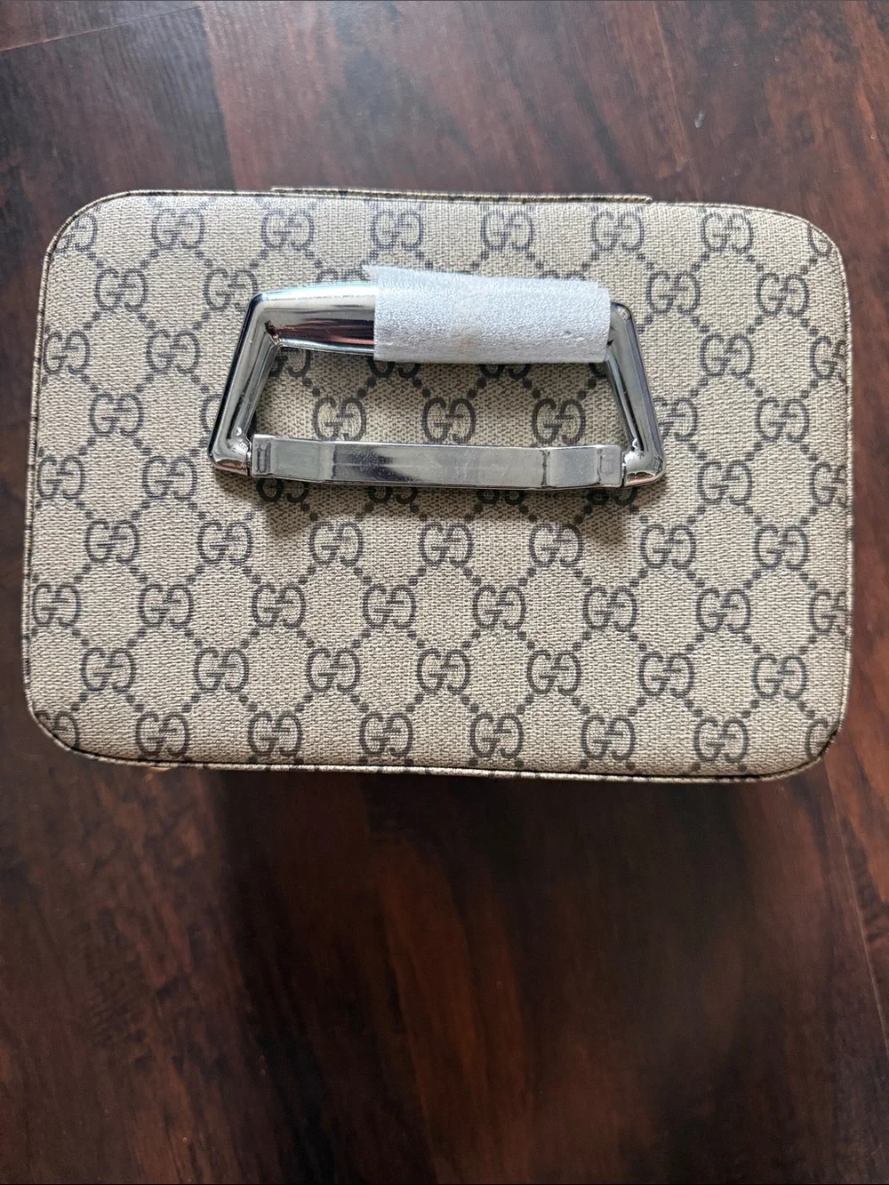 Beige GG Canvas Vanity Case with Green and Red Stripe NEW